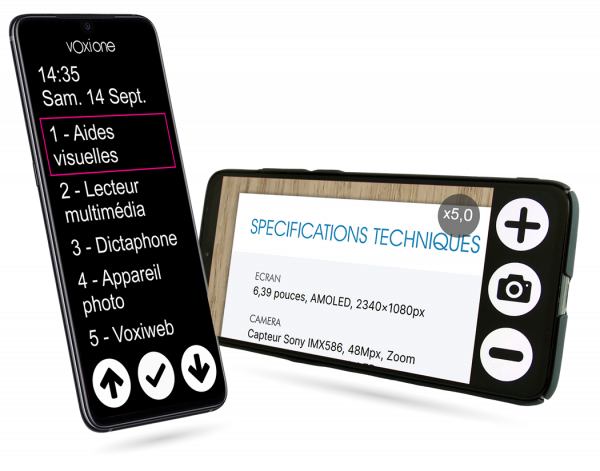 VOXIONE, loupe parlante et téléphone adapté