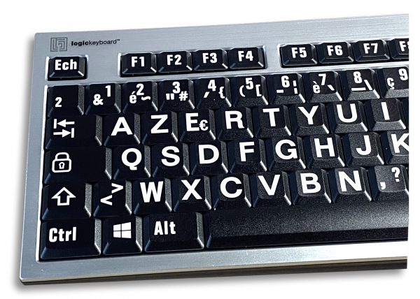 Clavier à Grands Caractères Logic Keyboard (blanc sur noir)