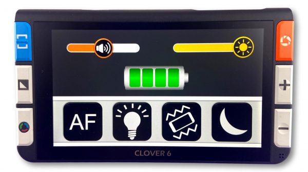 CLOVER6, menu sur l'écran tactile de la loupe électronique