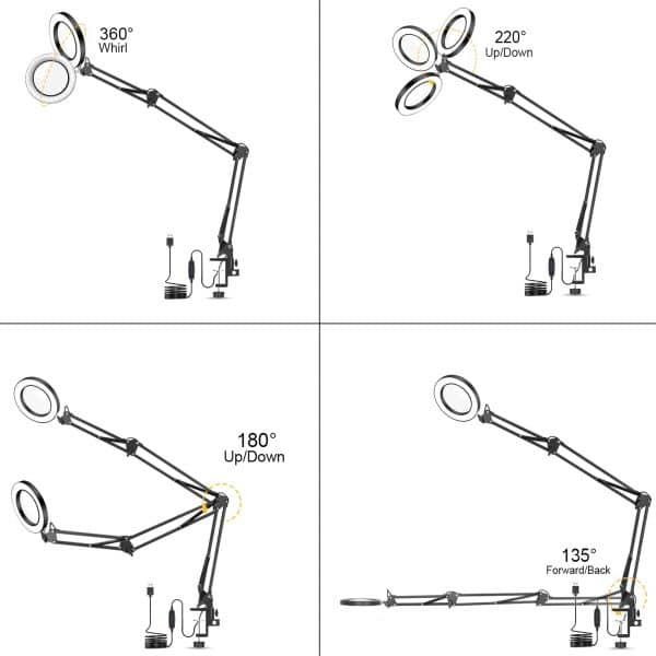 Lampe loupe à 3 bras pour basse vision