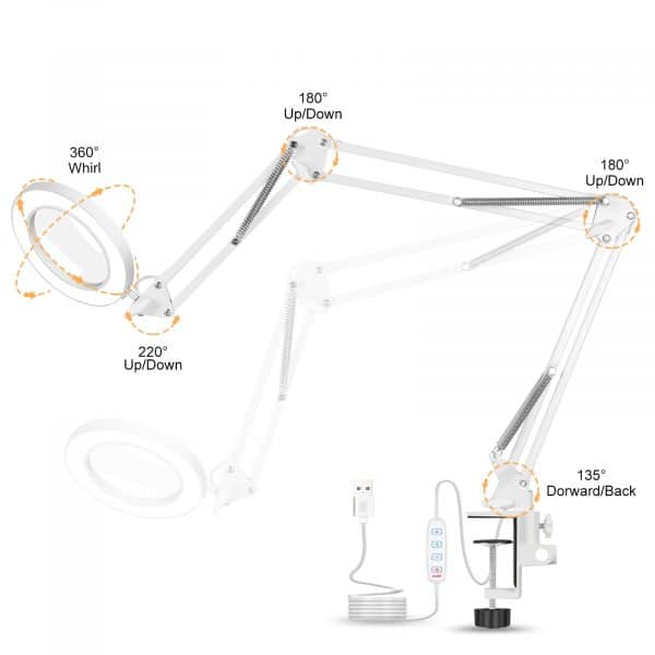 Lampe-loupe LED lentille 190 x 157 mm 5D avec embase étau et pied roulettes  à 180,00€