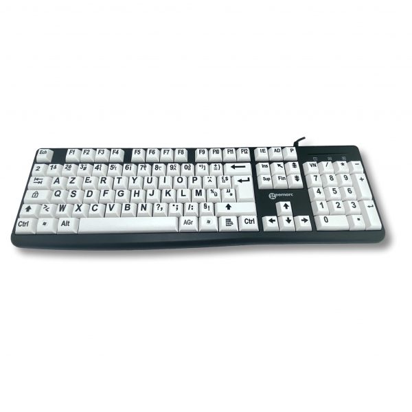 Clavier PC gros caractères Noir sur Blanc, pour DMLA et basse vision