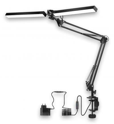 Lampe de bureau LED à pince, bras articulé, 3 modes couleur, réglable pour lecture et études