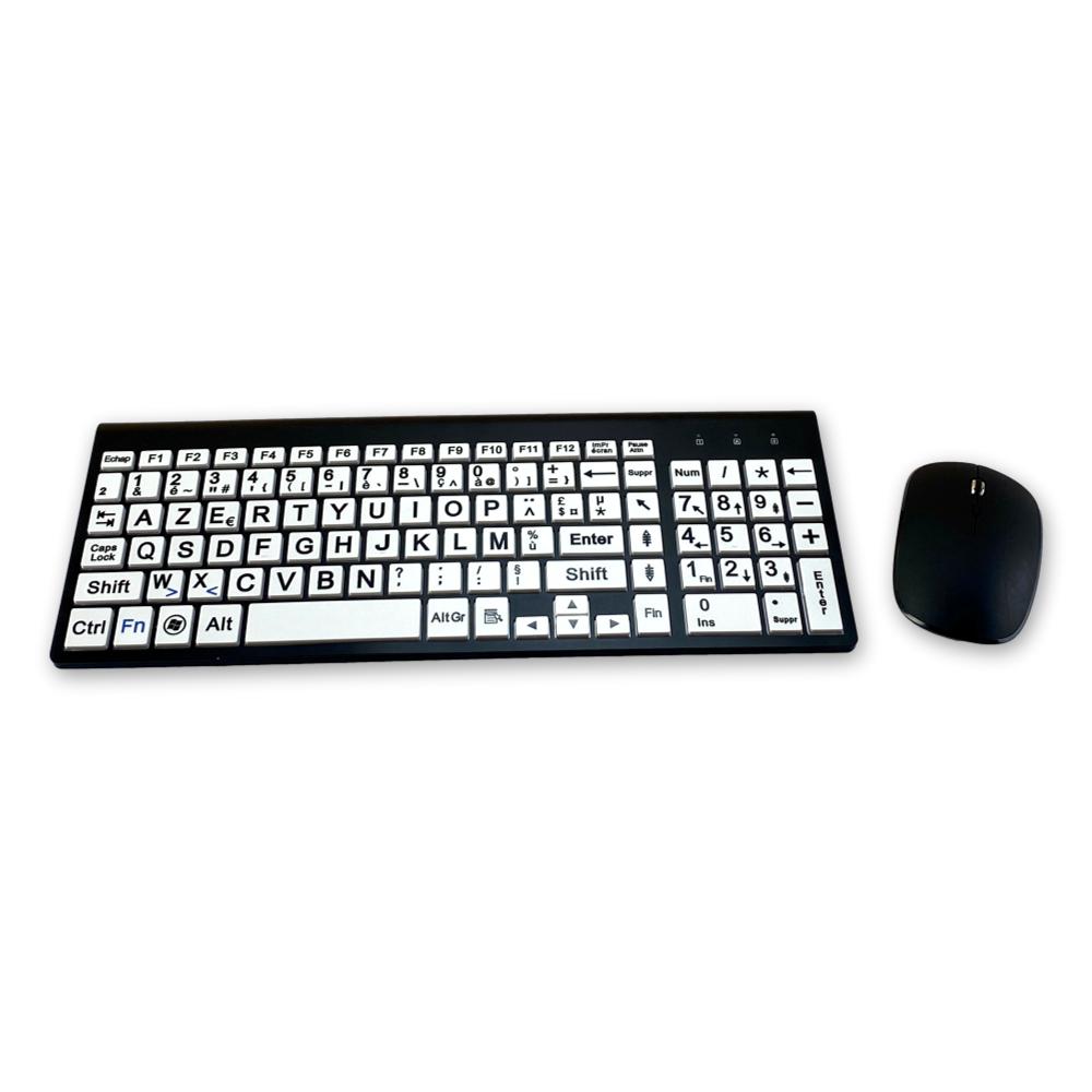 Clavier grosse touche sans fil, Noir sur Blanc, pour DMLA