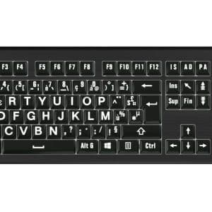 clavier rétroéclairé gros caractères blanc sur noir