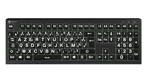 clavier rétroéclairé gros caractères blanc sur noir